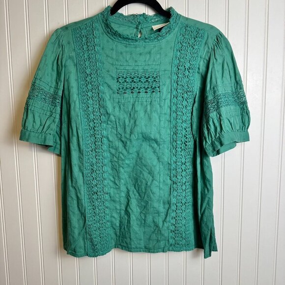 Universal Thread Tops - Universal Thread Green Short Sleeve Blouse Size Large Lace Accent C21